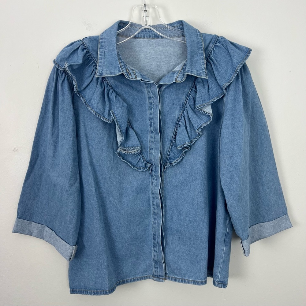 Vintage Denim Ruffle Button Top